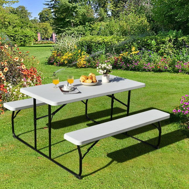 Outdoor Portable Folding Picnic Table Bench Set Camping Dining Table Set with Wood-like Texture