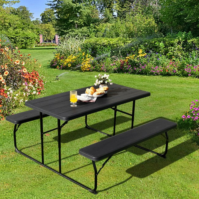 Outdoor Portable Folding Picnic Table Bench Set Camping Dining Table Set with Wood-like Texture