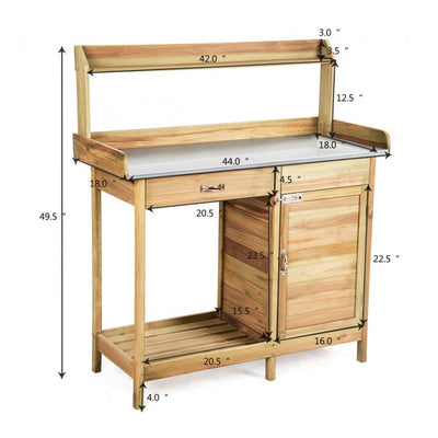 Outdoor Potting Bench Table Garden Wooden Work Station Storage Shelf with Cabinet Drawer