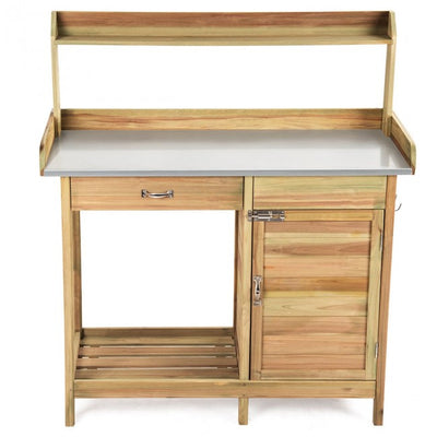 Outdoor Potting Bench Table Garden Wooden Work Station Storage Shelf with Cabinet Drawer