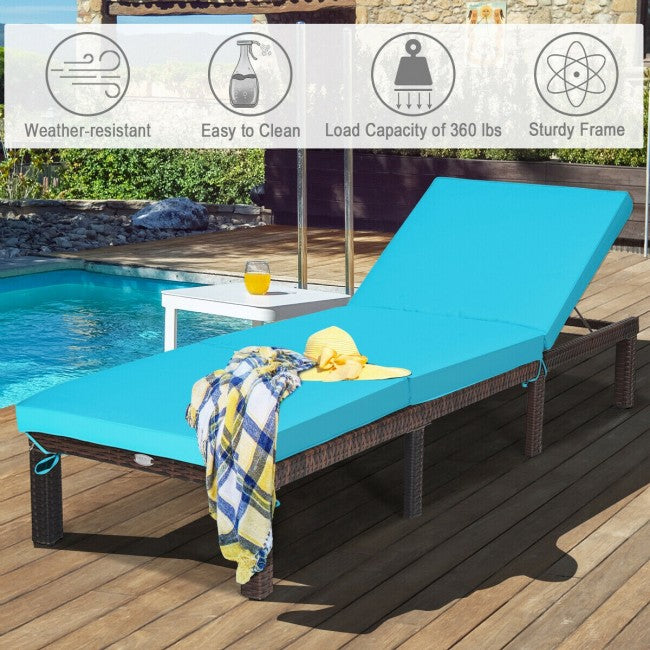 Outdoor Rattan Chaise Lounge Chairs Adjustable Recliner for Beach, Pool