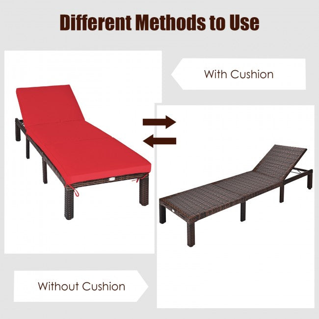 Outdoor Rattan Chaise Lounge Chairs Adjustable Recliner for Beach, Pool