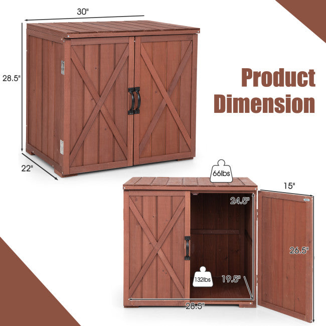 Outdoor Wooden Storage Shed Garden Tool Cabinet Organizer Box with Double Doors