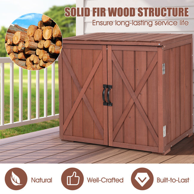 Outdoor Wooden Storage Shed Garden Tool Cabinet Organizer Box with Double Doors