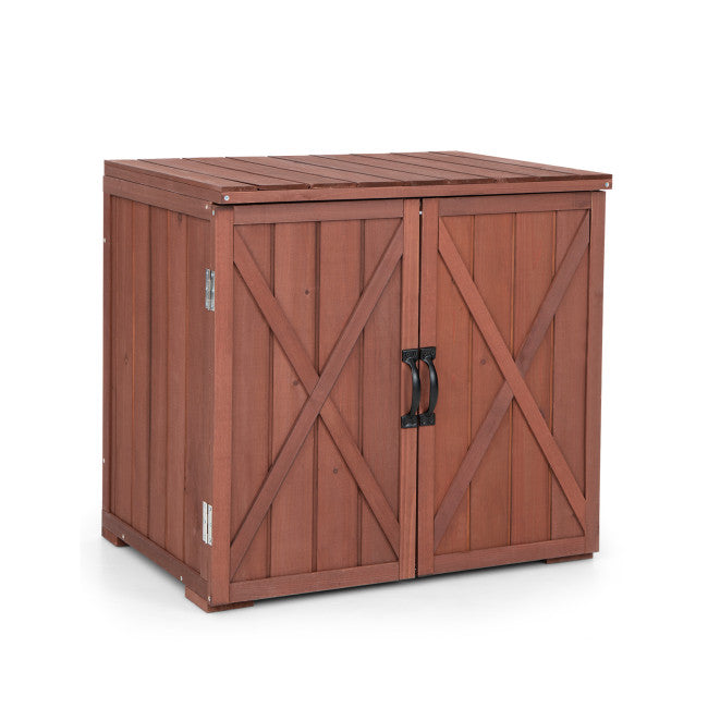 Outdoor Wooden Storage Shed Garden Tool Cabinet Organizer Box with Double Doors