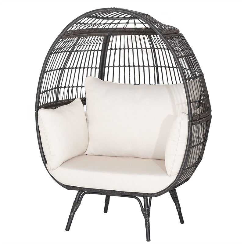 Oversized Egg Chair Patio Rattan Hanging Chair Outdoor Wicker Lounge Chair with Thickened Cushions