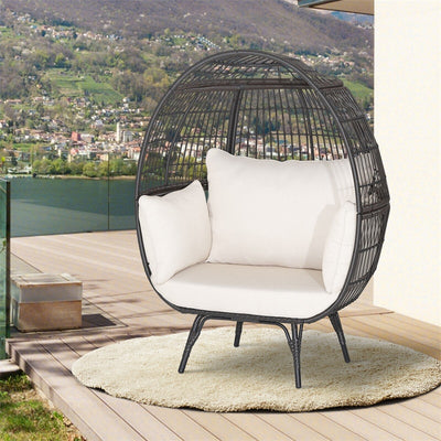 Oversized Egg Chair Patio Rattan Hanging Chair Outdoor Wicker Lounge Chair with Thickened Cushions