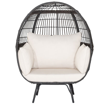 Oversized Egg Chair Patio Rattan Hanging Chair Outdoor Wicker Lounge Chair with Thickened Cushions