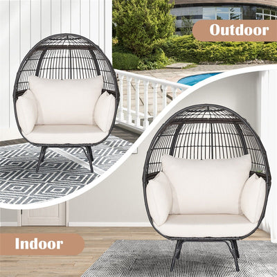 Oversized Egg Chair Patio Rattan Hanging Chair Outdoor Wicker Lounge Chair with Thickened Cushions