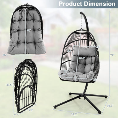 Patio Hanging Egg Swing Chair PE Rattan Hammock Chair with Removable Cushion and Waterproof Cover