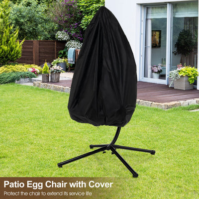 Patio Hanging Egg Swing Chair PE Rattan Hammock Chair with Removable Cushion and Waterproof Cover