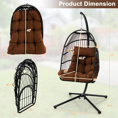 Patio Hanging Egg Swing Chair PE Rattan Hammock Chair with Removable Cushion and Waterproof Cover