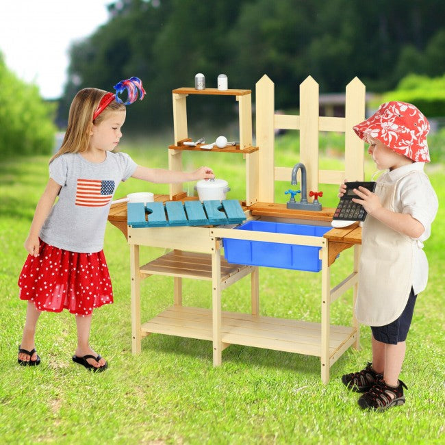 Kids Outdoor Wooden Pretend Cook Kitchen Playset Toy