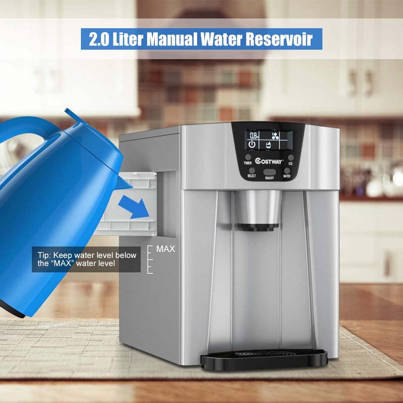 36LBS/24H Portable 2 In 1 Countertop Ice Maker Machine Water Dispenser with Auto-Clean Function