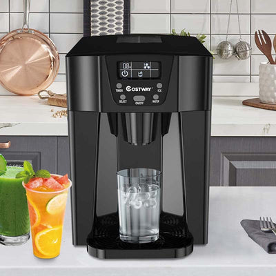 36LBS/24H Portable 2 In 1 Countertop Ice Maker Machine Water Dispenser with Auto-Clean Function