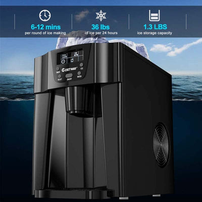 36LBS/24H Portable 2 In 1 Countertop Ice Maker Machine Water Dispenser with Auto-Clean Function