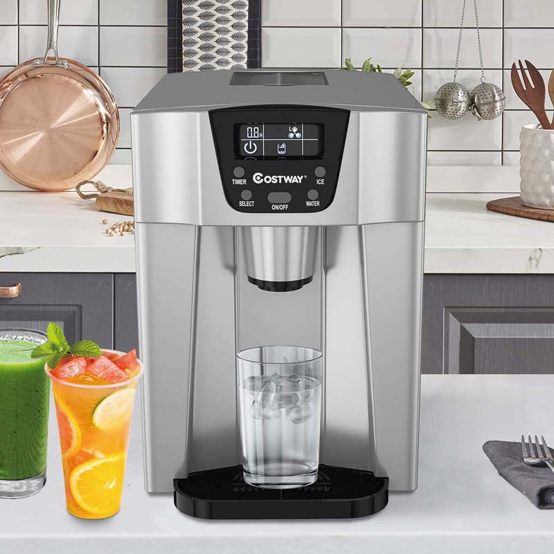 36LBS/24H Portable 2 In 1 Countertop Ice Maker Machine Water Dispenser with Auto-Clean Function