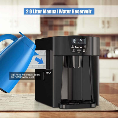 36LBS/24H Portable 2 In 1 Countertop Ice Maker Machine Water Dispenser with Auto-Clean Function