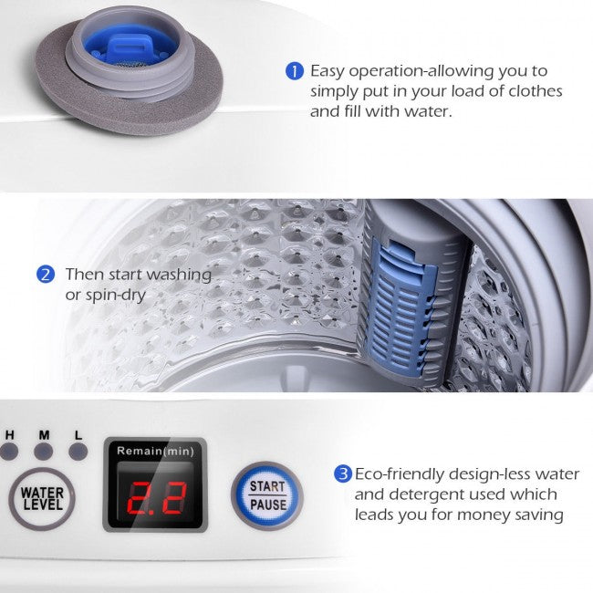 Portable 8 LBS Automatic Washing Machine Laundry Washer and Dryer Combo with Drain Pump