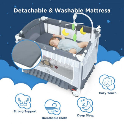 Portable Baby Bassinet Bed Pack and Play Nursery Crib