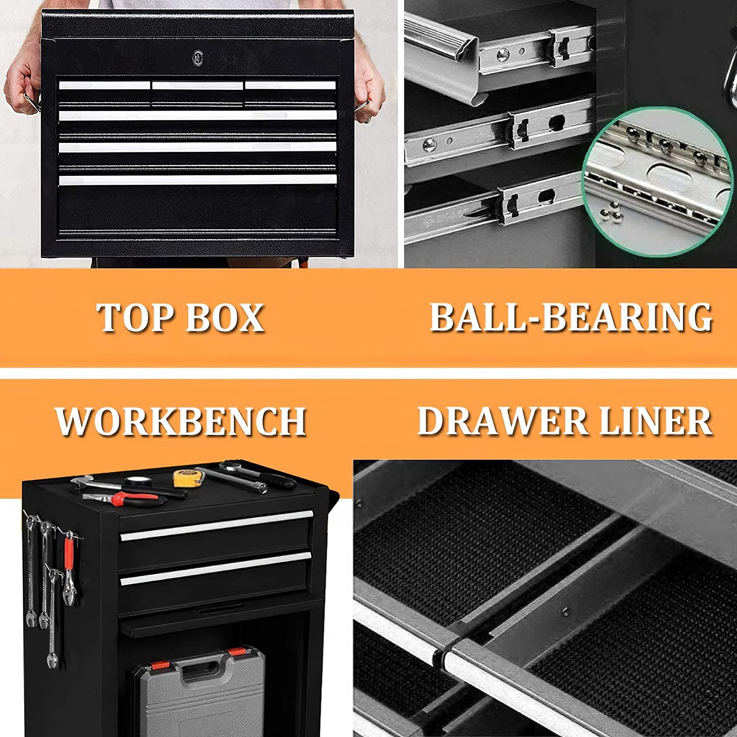 8 Drawer High Capacity Rolling Tool Chest, Large Removable Steel Tool Box  with Lockable Drawers and Wheels, 2 in 1 Portable Toolbox Storage Cabinet
