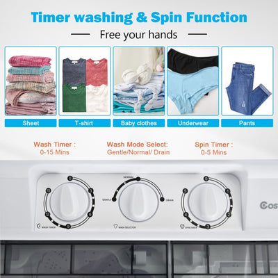 Portable Compact Twin Tub Washing Machine Mini Laundry Washer with Drain Pump