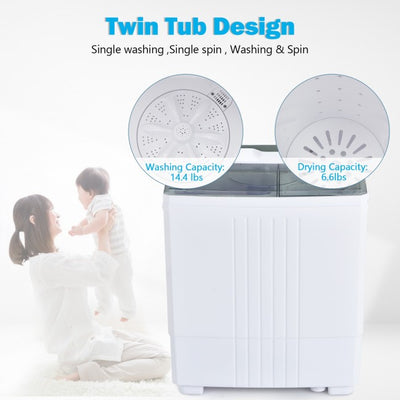 Portable Compact Twin Tub Washing Machine Mini Laundry Washer with Drain Pump