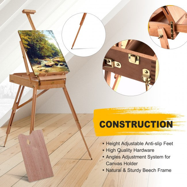 Portable Folding Wooden French Easel Artist Tripod for Painting