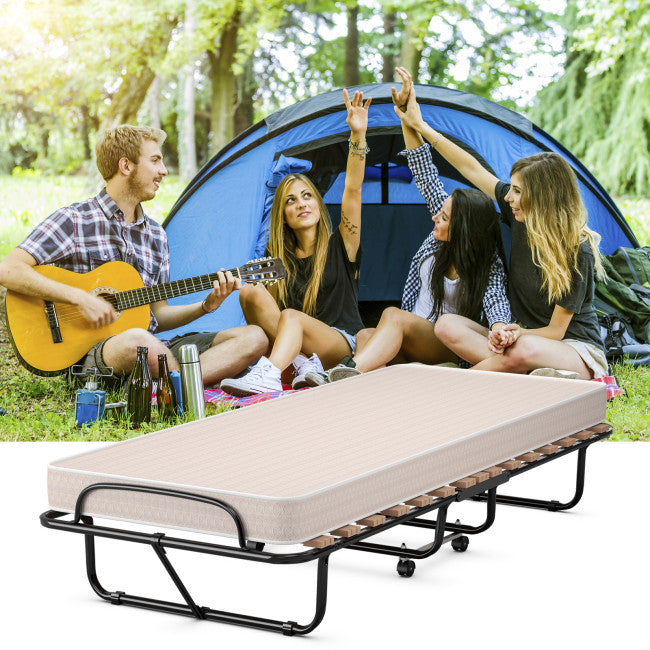 Portable Rollaway Guest Folding Bed Sleeper Cot with Memory Foam Mattress for Office Bedroom