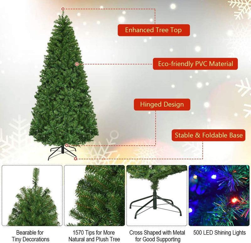 Pre-Lit Artificial Christmas Tree with Multicolored 150 LED Lights and Metal Stand