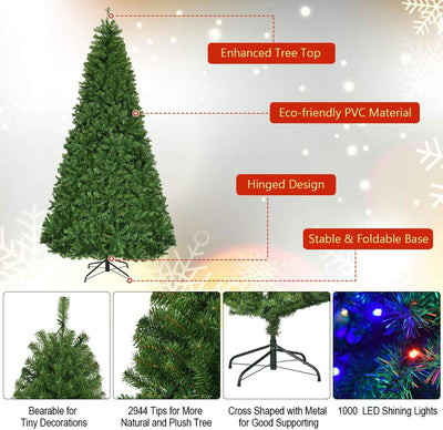 Pre-Lit Artificial Christmas Tree with Multicolored 150 LED Lights and Metal Stand