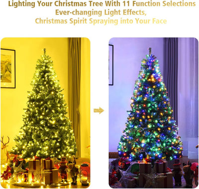 Pre-Lit Artificial Christmas Tree with Multicolored 150 LED Lights and Metal Stand