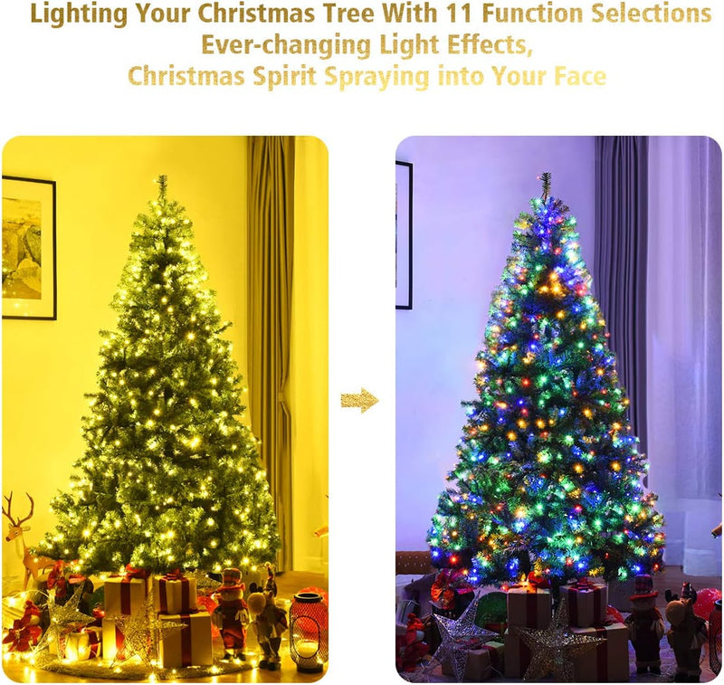 Pre-Lit Artificial Christmas Tree with Multicolored 150 LED Lights and Metal Stand