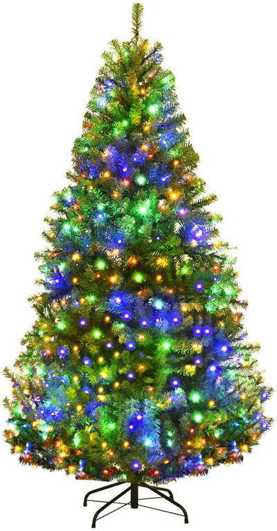 Pre-Lit Artificial Christmas Tree with Multicolored 150 LED Lights and Metal Stand