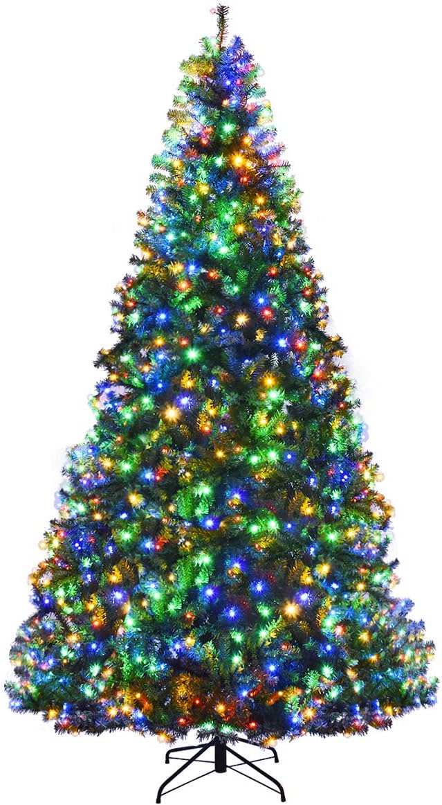 Pre-Lit Artificial Christmas Tree with Multicolored 150 LED Lights and Metal Stand