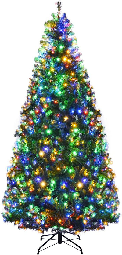 Pre-Lit Artificial Christmas Tree with Multicolored 150 LED Lights and Metal Stand