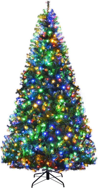 Pre-Lit Artificial Christmas Tree with Multicolored 150 LED Lights and Metal Stand