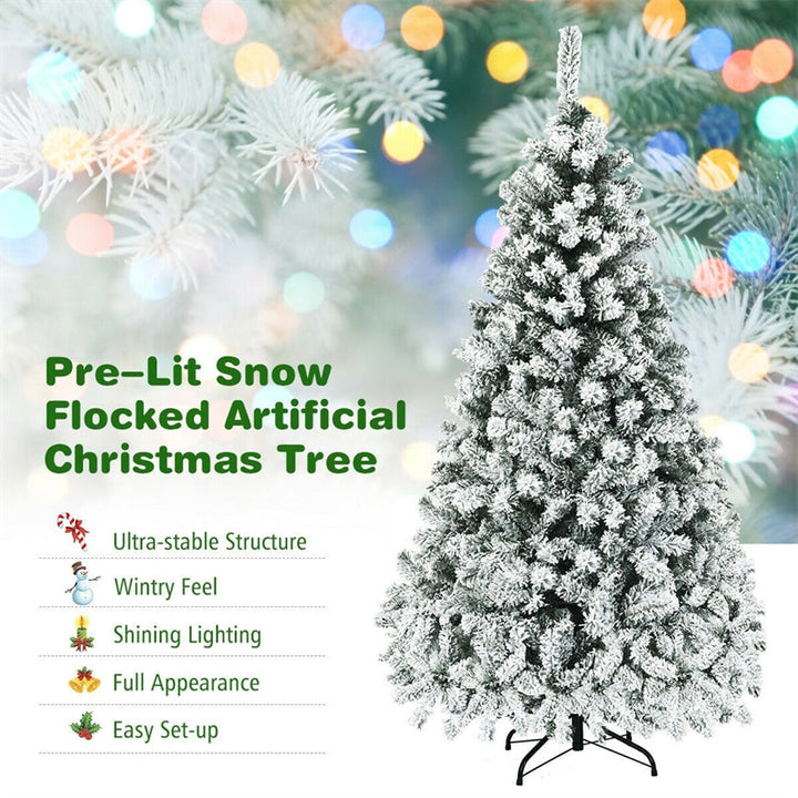 Pre-Lit PVC Snow Flocked Artificial Christmas Tree with LED Lights