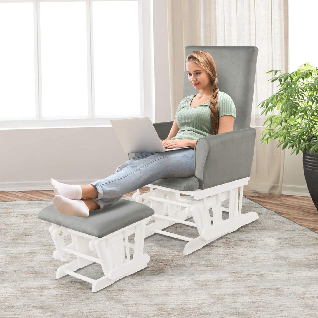 Premium Wood Baby Glider and Ottoman Cushion Set Nursery Rocker Rocking Chair with Padded Armrests