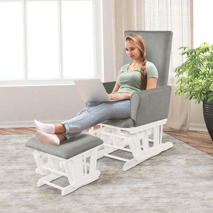 Premium Wood Baby Glider and Ottoman Cushion Set Nursery Rocker Rocking Chair with Padded Armrests
