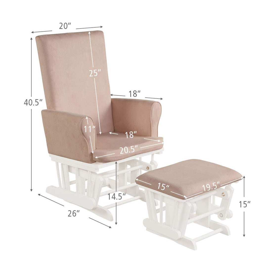 Premium Wood Baby Glider and Ottoman Cushion Set Nursery Rocker Rocking Chair with Padded Armrests