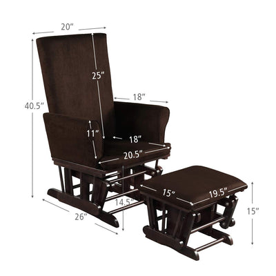 Premium Wood Baby Glider and Ottoman Cushion Set Nursery Rocker Rocking Chair with Padded Armrests