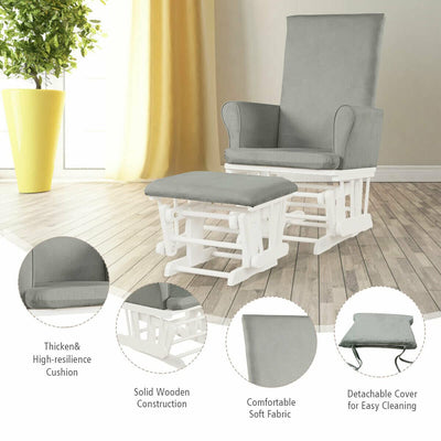 Premium Wood Baby Glider and Ottoman Cushion Set Nursery Rocker Rocking Chair with Padded Armrests