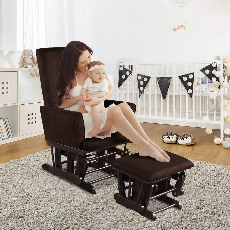 Premium Wood Baby Glider and Ottoman Cushion Set Nursery Rocker Rocking Chair with Padded Armrests