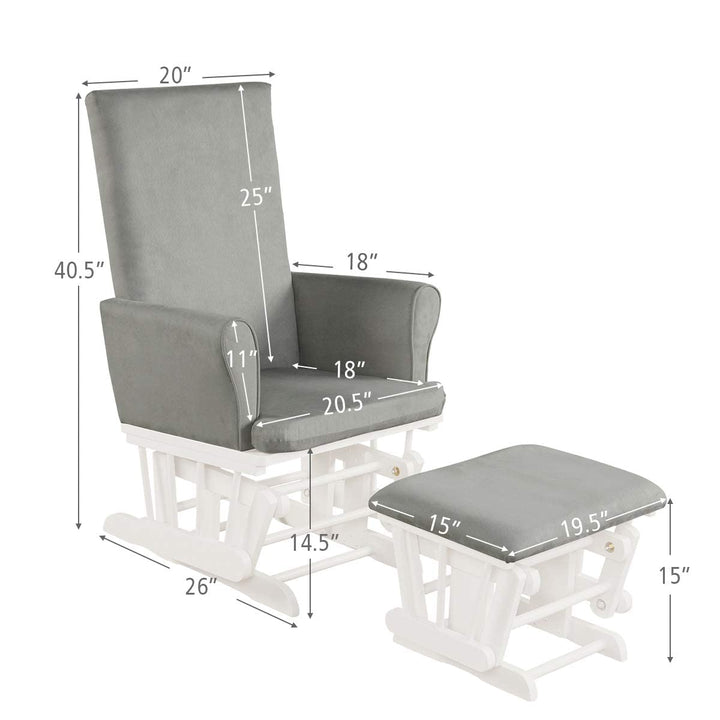 Premium Wood Baby Glider and Ottoman Cushion Set Nursery Rocker Rocking Chair with Padded Armrests