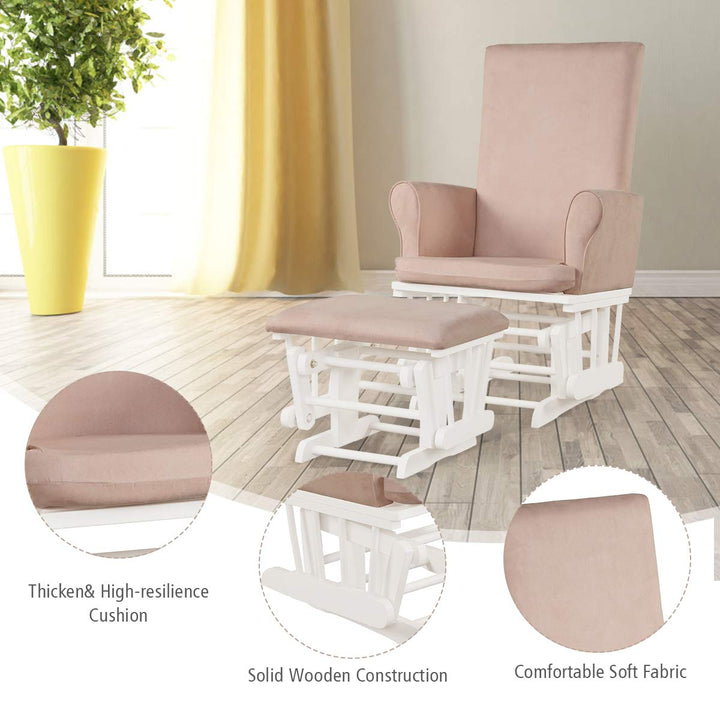 Premium Wood Baby Glider and Ottoman Cushion Set Nursery Rocker Rocking Chair with Padded Armrests