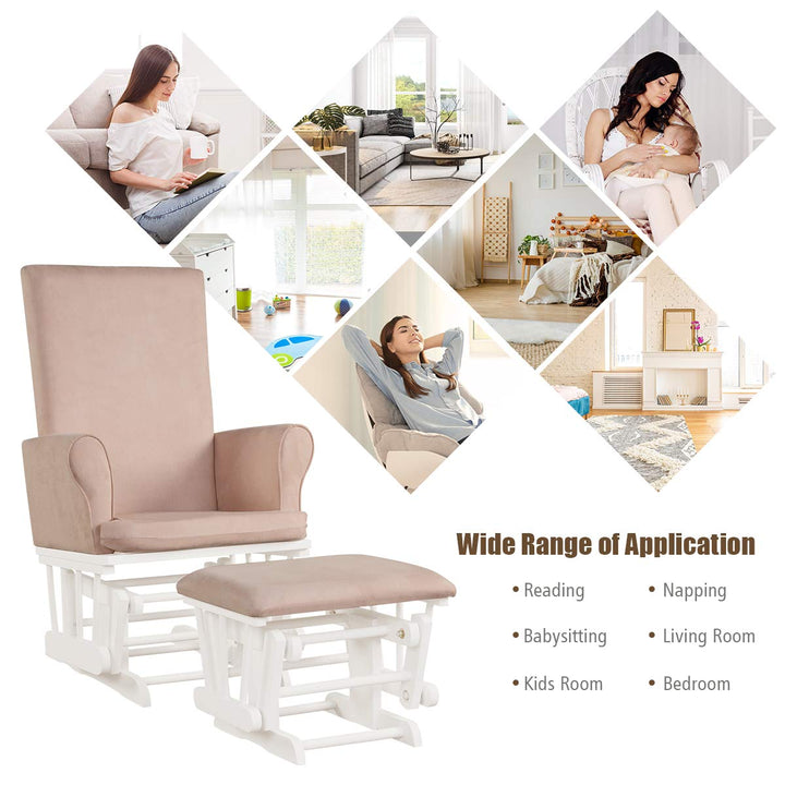 Premium Wood Baby Glider and Ottoman Cushion Set Nursery Rocker Rocking Chair with Padded Armrests