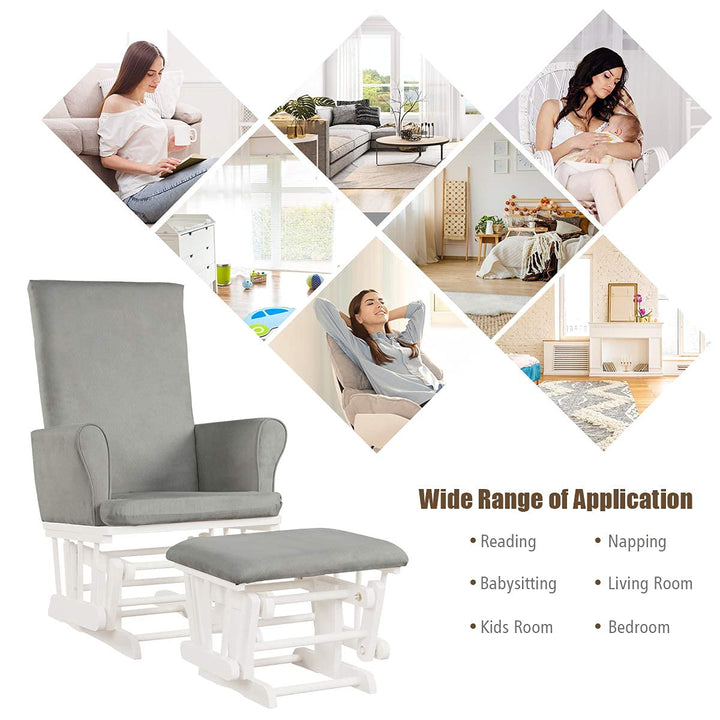 Premium Wood Baby Glider and Ottoman Cushion Set Nursery Rocker Rocking Chair with Padded Armrests