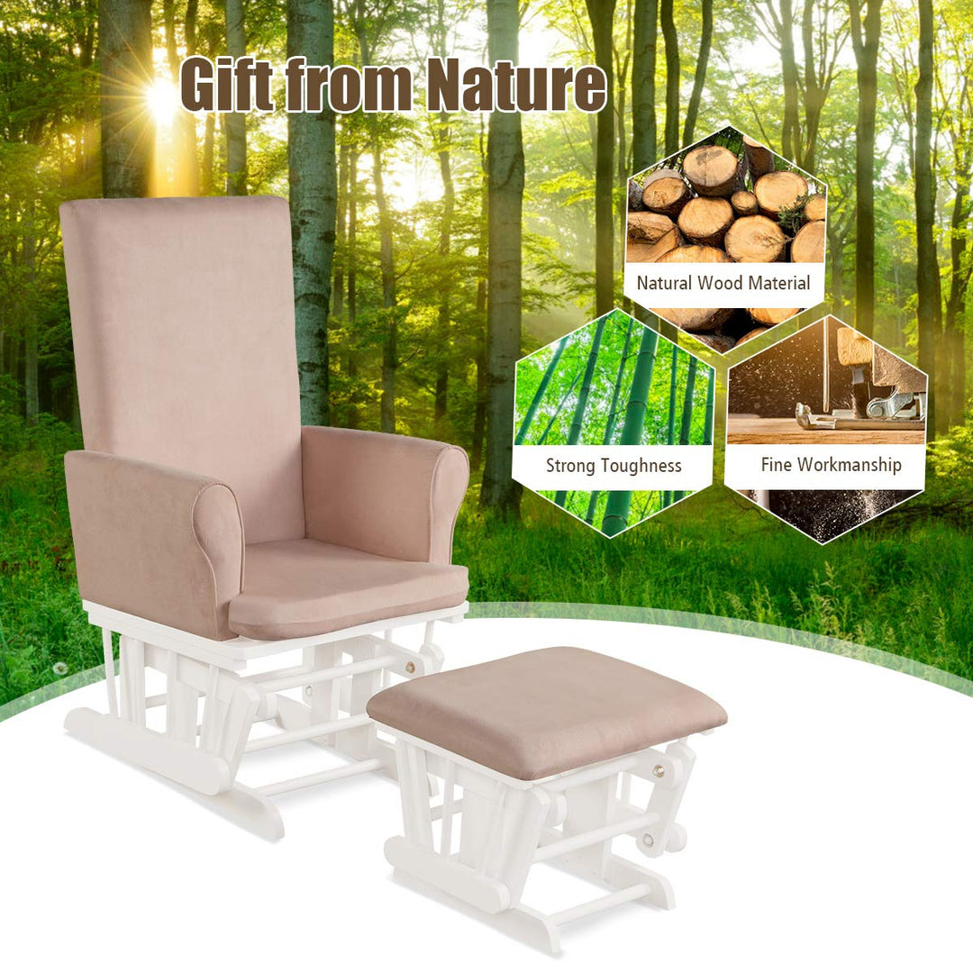Premium Wood Baby Glider and Ottoman Cushion Set Nursery Rocker Rocking Chair with Padded Armrests