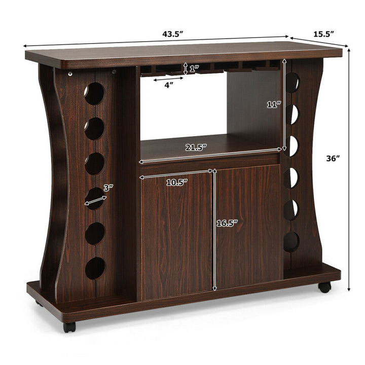 Rolling Buffet Sideboard Wood Wine Liquor Bar Cabinet 12-bottle Wine Rack with Glass Holder and 360° Swivel Casters